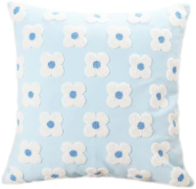 DECOBIRD Embroidery Throw Pillow Cover 20x20 Light Blue Floral Design