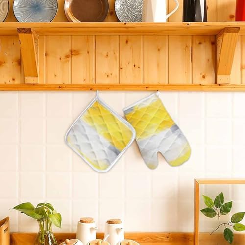 Quilted Cotton Terry Cloth Oven Mitt, Pot Holder Ombre Yellow Grey