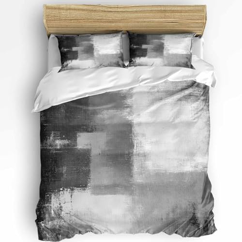 Duvet Cover Set Full, Vintage Gray Color Block Texture 3 Piece Bedding