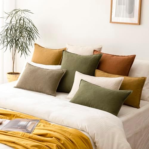 Foindtower Linen Solid Decorative Throw Pillow Covers 20x20 Honey