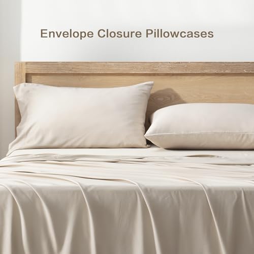 Andency King Sheets Set 100% Viscose Derived from Bamboo, Oatmeal