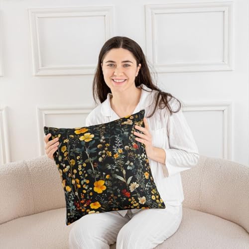 jejeloiu Black Flower Throw Pillow Covers Set of 2 Floral Decorative