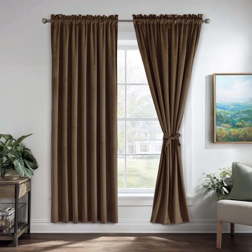 JIUZHEN Brown Velvet Curtains 72 inches Home Deco Privacy Protect