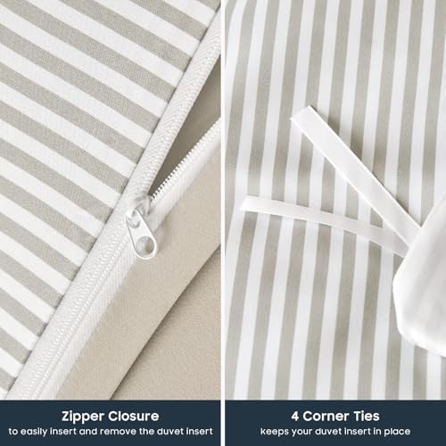 Wake In Cloud - Striped Cotton Duvet Cover Set, Ticking Stripe