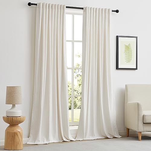 GIGIZAZA Velvet Curtains 72 Inch 2 Panels for Living Room Cream