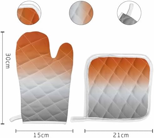 Quilted Cotton Terry Cloth Oven Mitt, Pot Holder Ombre Orange Gray