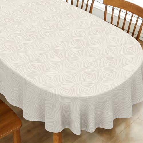 60"X102" Modern Oval Tablecloth for Oval Table, Geometric Water