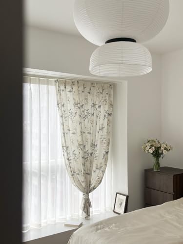 Cream White Linen Back Tab Curtains 63 Inch Length for Living Room 1