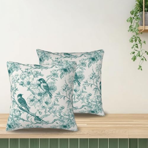 KiuLoam Vintage Toile Teal Floral Pillow Covers 22x22 Inch Set of 2