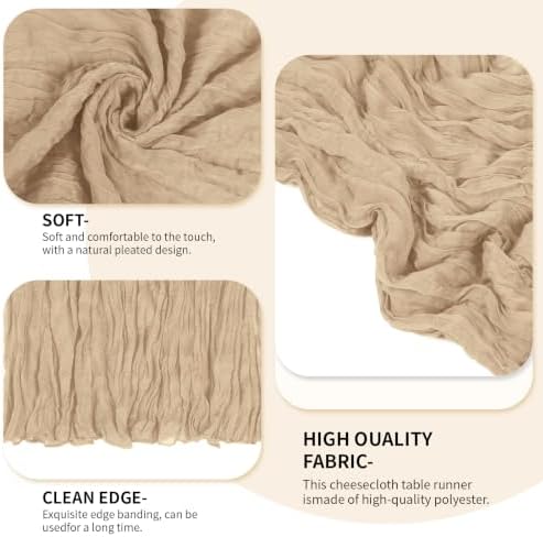 12 Pack Beige Cheesecloth Table Runner 9FT 17x108 Inch, Boho Sheer