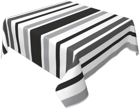 Square Tablecloth, Stripes Gray Black White Table Cloths Washable