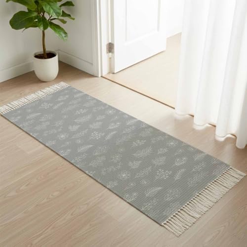 Grey Botanical Hallway Runner Rug 2'x5', Farmhouse Summer Floral