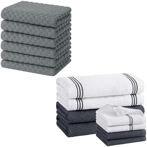Homaxy 100% Cotton Terry Kitchen Towels(15" x 25", 6 Pack) and Kitchen