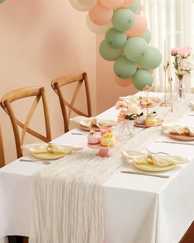 Pureegg 2 Pack Cheesecloth Table Runner 120 Inch Ivory