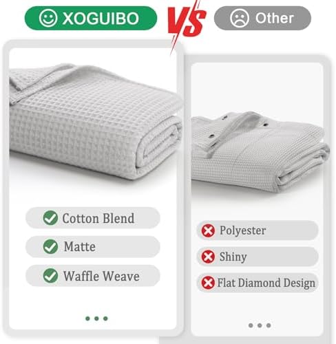 Waffle Weave Shower Curtain Heavyweight Cotton Fabric Light Grey