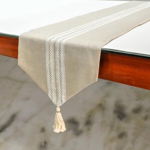 The HomeCentric Luxury Beige 6-8 Seater Table Runner 16 x 90 inch