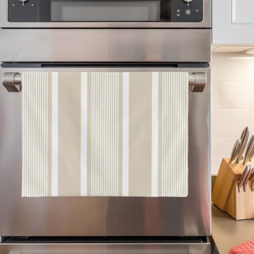 Beige Stripe Kitchen Towels Set of 3,Absorbent Dish Towels for