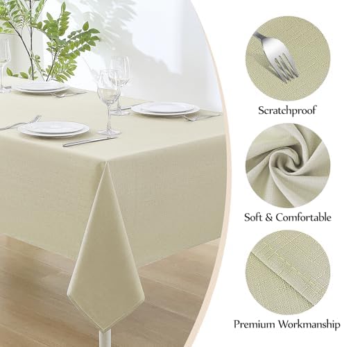 Faux Linen Rectangle Tablecloths 60x102in Beige Waterproof 1 Pack