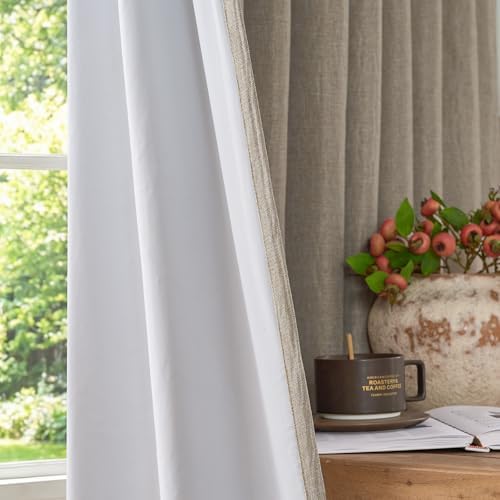 jinchan Linen Textured Blackout Curtains Back Tab 52 x 108 Inch 2