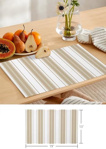 Minimalist Stripes Table Runner and Placemats Set of 4 Modern Beige
