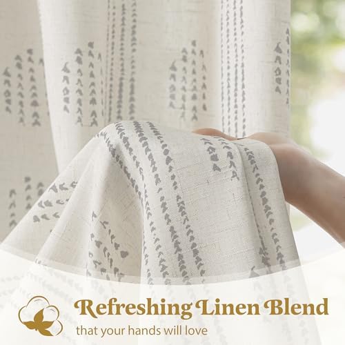 Grey Linen Boho Curtains 63 Inch Farmhouse Grommet Top 2 Panels
