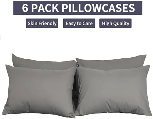 Grey Pillowcases 6 Pack, Standard Queen Size, Soft and Comfy