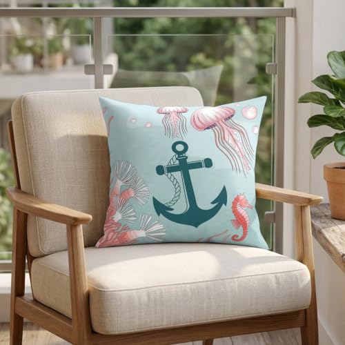 20 x 20 Inch Pillow Covers Set of 2, Ocean Coastal Decorative Throw