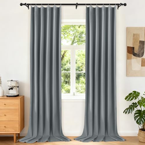 Etherealveil Charcoal Gray Pinch Pleated Blackout Curtains 2P 40"x120"