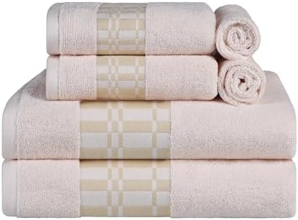 SUPERIOR 6-Piece Cotton Towel Set, Geometric Design, Dobby Border