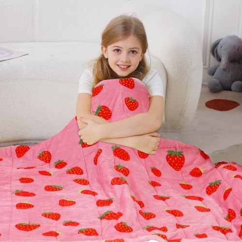 Aemicion Strawberry Pink Weighted Blanket for Girls Over 6 Years Old