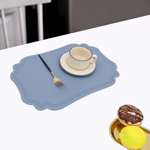 Blue Placemats Indoor Set 6,Faux Leather Table Mats Waterproof
