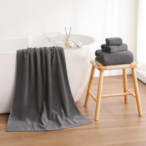 Luxury Bath Towel Set 6 Pcs, 100% Cotton Bathroom Towels, Dark Grey