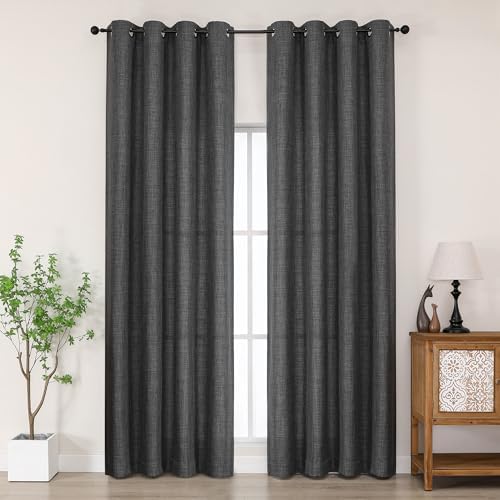 Chyhomenyc Coal Black Curtains 96 Inch Length 2 Panels, Light