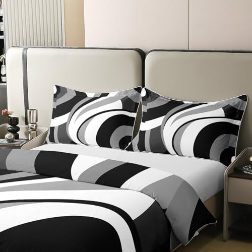 Gray Black White Swirls Cotton Duvet Cover Queen Modern Geometric