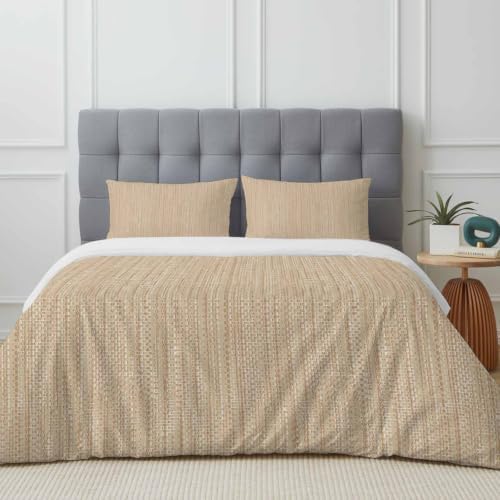 Light Khaki Linen Texture Queen Duvet Cover Set - 4 Pcs Comforter