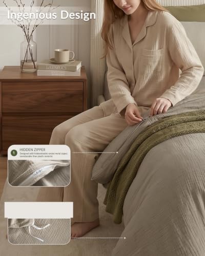 SE SOFTEXLY Muslin Duvet Cover Queen Size, 100% Washed Cotton Duvet