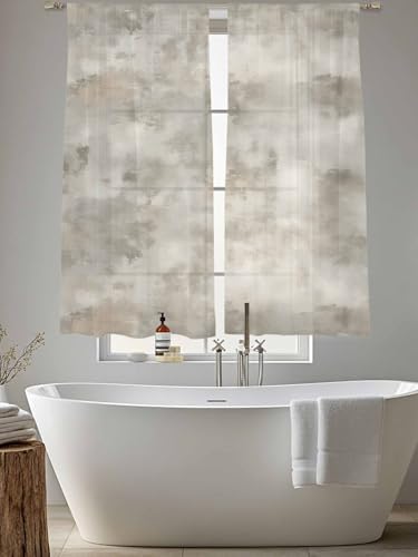 Beige Sheer Curtains 72 Inches Long 2 Panels, Semi Sheer Rod Pocket