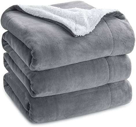 Bedsure Sherpa Blanket Grey Queen & Cotton Waffle Blanket White Queen