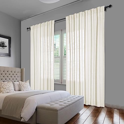 cololeaf Linen Curtains Natural White Curtains 96 inches Long Neutral