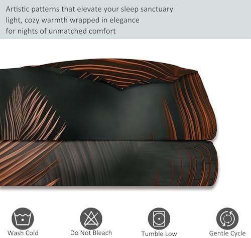 Breathable Reversible Duvet Cover Set, Plants Palm Leaves Lines