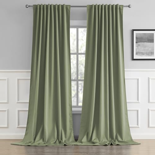 DUALIFE Light Sage Green Curtains 108 Inches Long Back Tab/Rod Pocket
