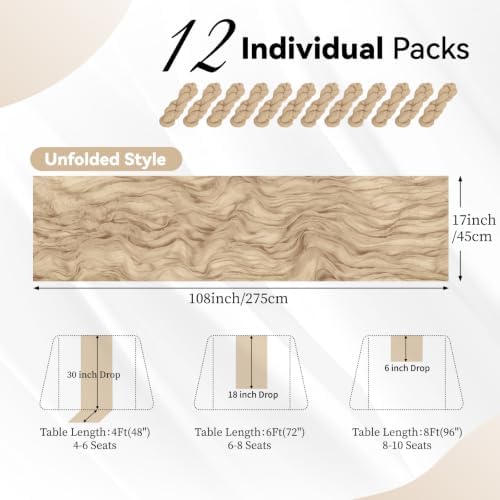 Cheesecloth Table Runner 12 Pack 17x108 Inch Beige Boho Gauze Fabric