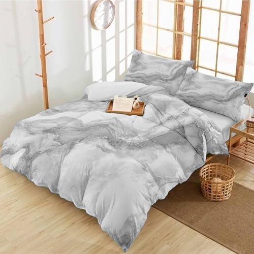 Duvet Cover Set Queen, Abstract Marble Texture 3 Piece Bedding Set