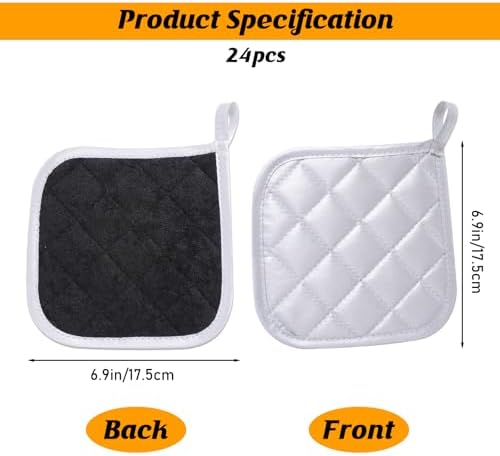 24 Pcs Cotton Pot Holders for Kitchen Heat Resistant, 7 x 7 Inch Pot