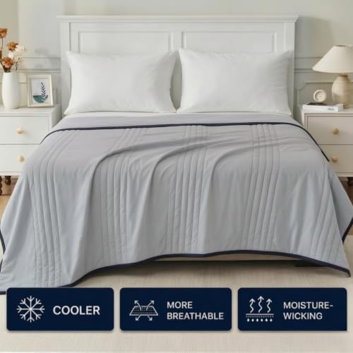 4 Piece Cooling Blanket Set for Hot Sleepers,Silver Grey,80x91inch