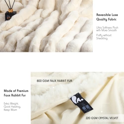 Super Soft Faux Rabbit Fur Throw Blanket, 1000GSM Luxury Warm Cozy