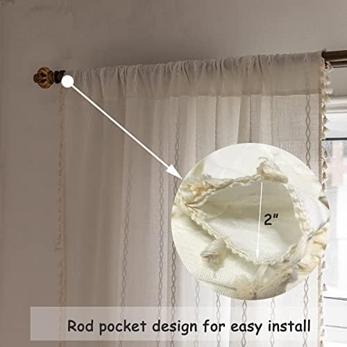 Boho Embroidery Linen Curtains 108 Inches Long for Living Room, 2
