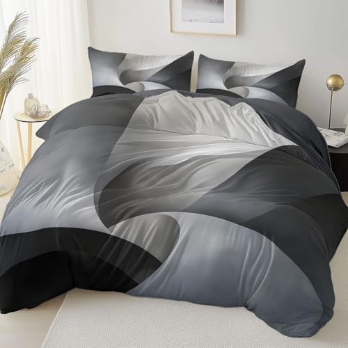 Queen Bedding Duvet Cover Set- Grey Printed 3 Piece Decorative