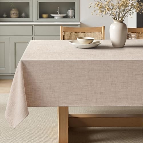 MIULEE Linen Textured Rectangle Tablecloth 52x70 Inch Natural Beige