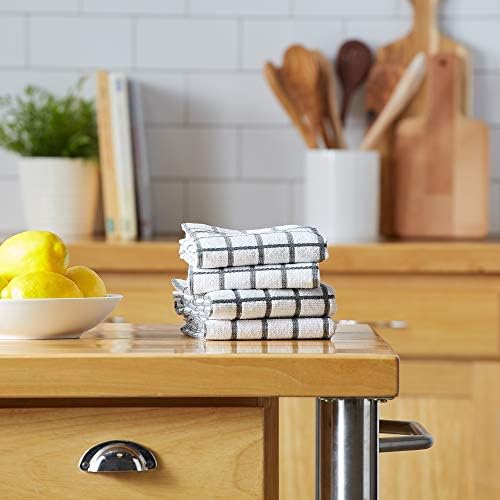 DII Basic Terry Collection Windowpane Dishtowel Set, 16x26, Mineral